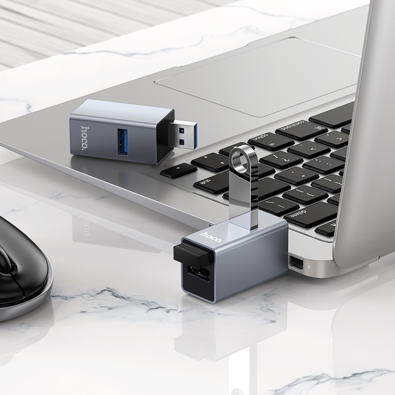 Hoco USB To (2x USB 2.0 + USB 3.0) Adapter HB54 - Metal Gray